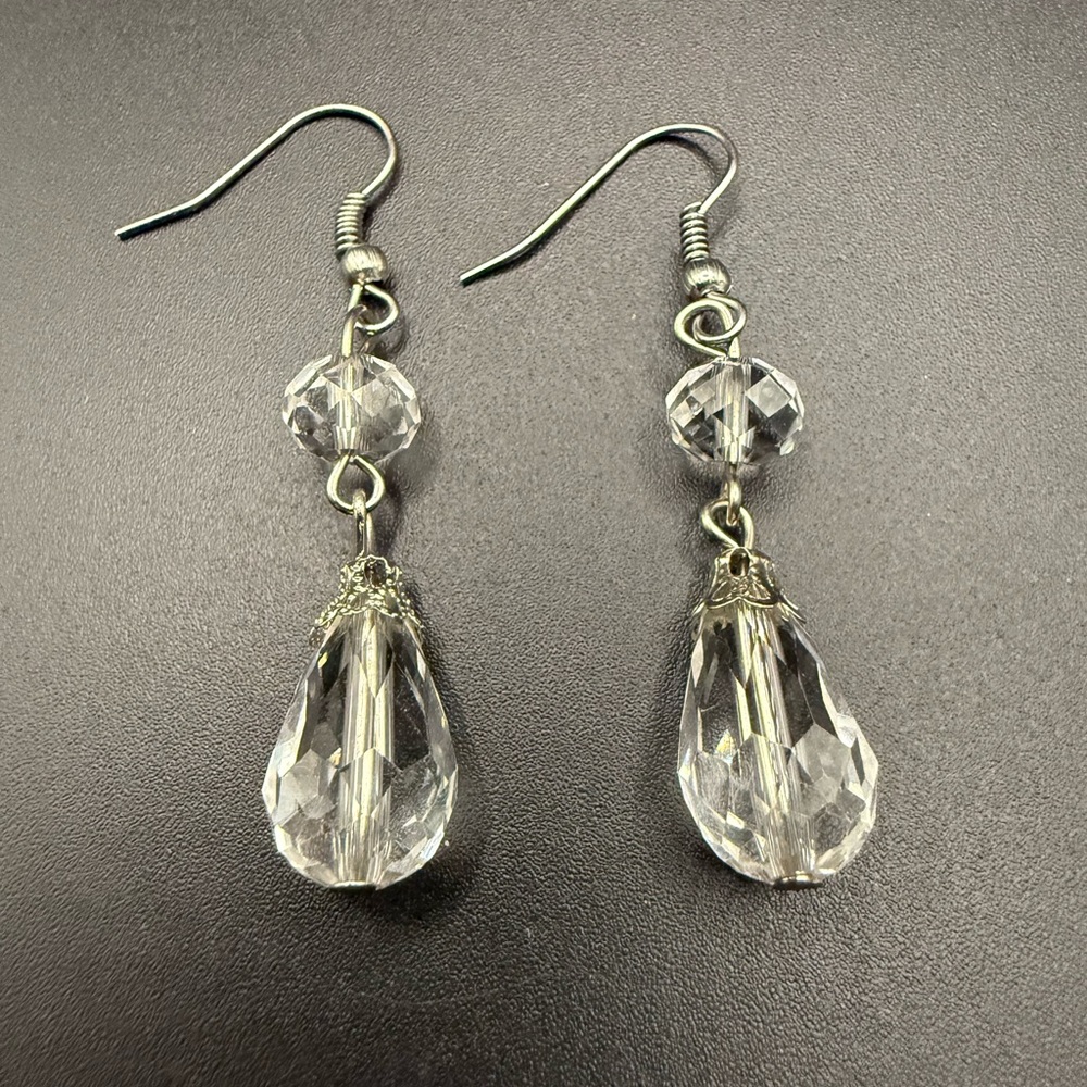 Clear Silver Tone Crystal Drop Earrings